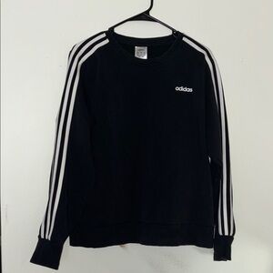 Classic Adidas Black Crewneck Sweater with White Stripes